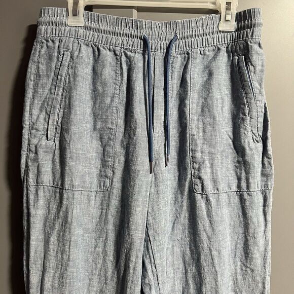 Athleta 100% Linen Retreat Linen Jogger Pants Chambray 8 Lagenlook Elastic Waist - Picture 2 of 9